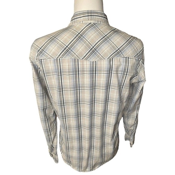 BKE Shirt Mens Pearl Snap Plaid Buckle Athletic Fit Western Tan Blue Large - Picture 7 of 10